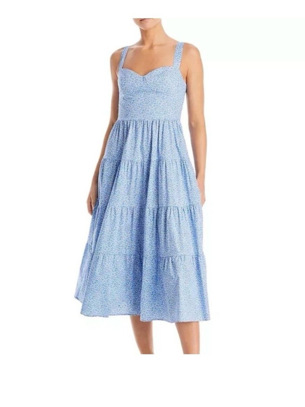 Aqua Blue Floral Tiered Midi Dress